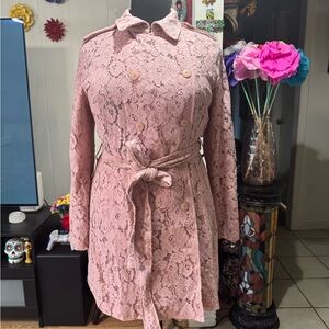 Lane Bryant Blush Pink Lace Trench Coat